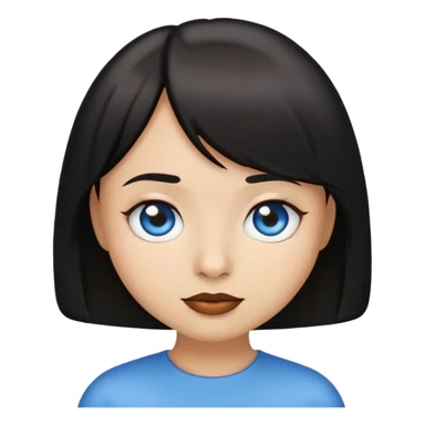 create a emoji with a girl with a short black bob and blue eyes and small nose and brown lips sticker