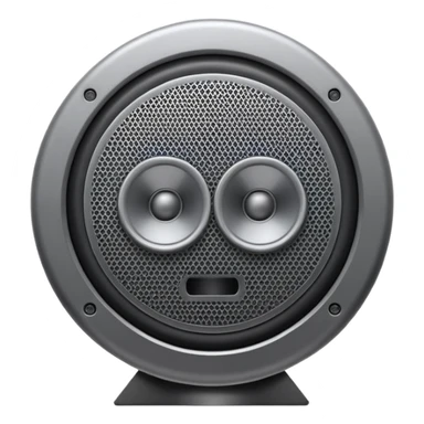 Minimal emoji icon of a modern metallic speakers, front view, detailed geometry, dark metallic body, subtle highlights, isolated sticker