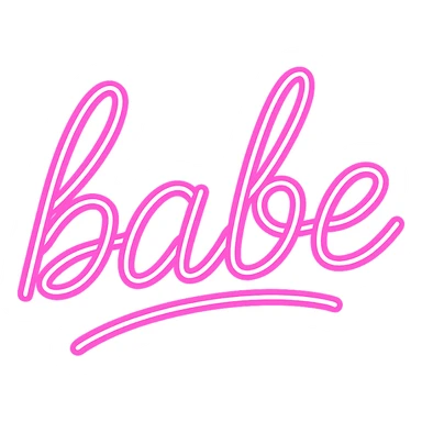 the word 'babe' in neon pink style, glowing neon effect, no background sticker