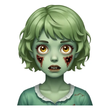 zombie girl with short wavy hair and bangs, greenish skin sticker
