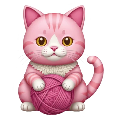 pink cat full body sitting with a wool ball sticker