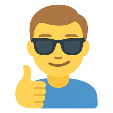smug guy in sunglasses giving a thumbs up, color icon sticker