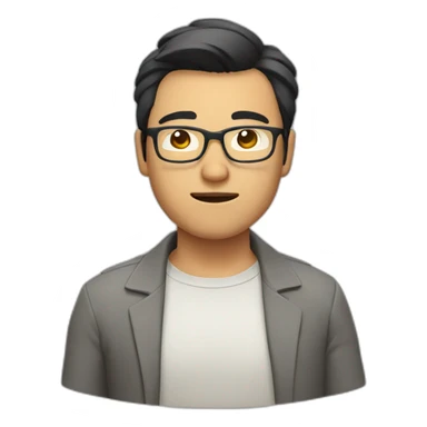heavy asian guy with shoulder length hair wearing spectacles winking sticker