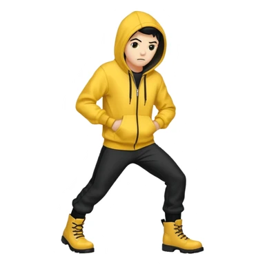 Invincible but whering a yellow hoodie and the mouth covered whering black pants and black boots sticker