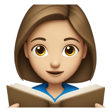 A girl with brown hair and blue eyes is reading a book sticker