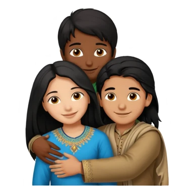 An Afghan girl and Indian boy who are in long distance relationship hug each other from distance. sticker