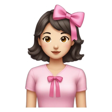 25 year old chinese american girl who loves bows and pink with dark brown hair and a round face sticker