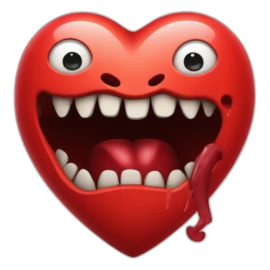 Red heart with scary monster mouth sticker