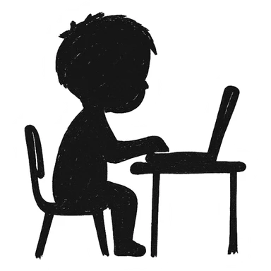 minimalist child programmer, silhouette only, sitting at computer sticker