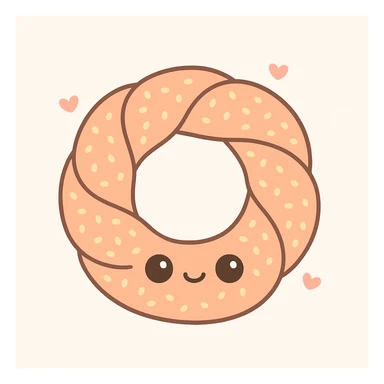 a simit, Turkish sesame bagel, cute cartoon style, kawaii sticker