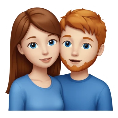 Girl with straight brown hair kissing ginger boy. Both have blue eyes  sticker
