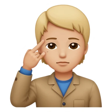 Una persona tocándose la cabeza por la 100 con un dedo índice y los ojos serrados  sticker