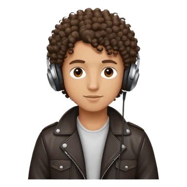 curly haired boy wearing a leather jacket and headphones music producer sticker