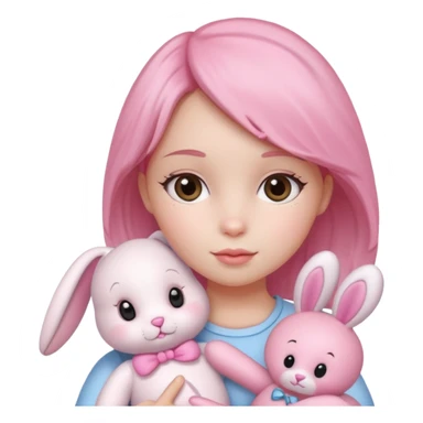 a girl with a pink bunny doll sticker