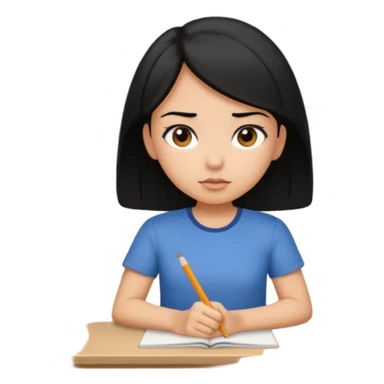 girl with black hair in short sleeves focusing in class sticker