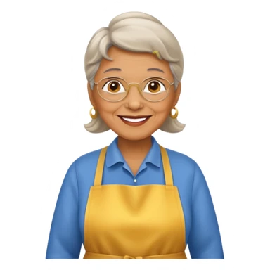 Portrait of a proud grandma wearing a golden apronmagical warmth, emoji-style sticker