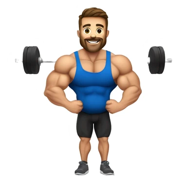 Pregnant handsome muscular young male bodybuilder with big and round hairy baby bump doing shoulder press with weighted barbells sticker
