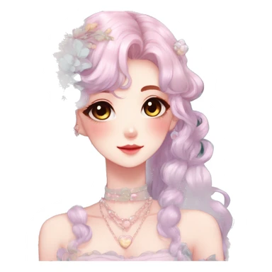 Gorgeous anime style lady with blushing face and accessories cottagecore fairycore Kawaii anime colorful pearly romantic aesthetic trending style sticker