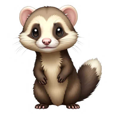 cinematic-[ferret]-realistic-full- long slender body-sitting-emoji,-tiny-paws-tucked-close,-head-tilted-dramatically,-fluffy-[sable]-fur,-simplified-yet-realistic-focused-features,-highly-detailed,-glowing-with-an-almost-sarcastic-glow sticker