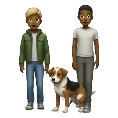 boys with dog outdoors sticker