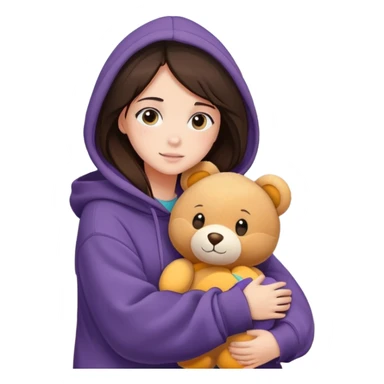 brunette girl in oversized hoodie, hugging a plush toy by the window sticker
