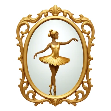 Cinematic Realistic Mirror, a large, ornate mirror reflecting a dancer’s poised silhouette, soft golden light creating depth, slight smudges on the glass adding realism, glowing with a timeless and artistic presence. sticker