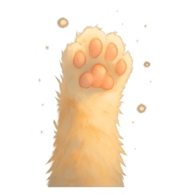 fluffy cat paw, ghibli style, magical atmosphere, soft gradients sticker