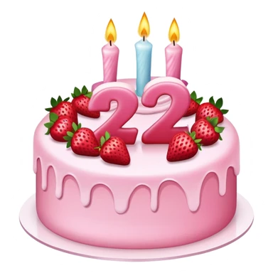 Pink cake with strawberries and 27 on it and candles sticker