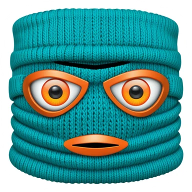 teal and orange ski mask with evil eyes sticker