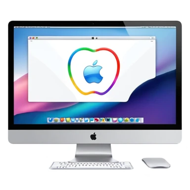 an Apple iMac that is showing a website sticker