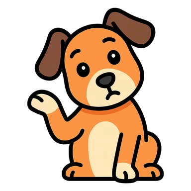dog with a curious expression, head tilted, paw raised as if asking a question, color outline icon sticker