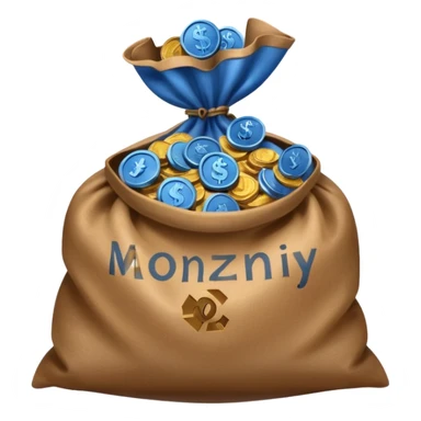 blue coins inside an opened brown money bag  sticker