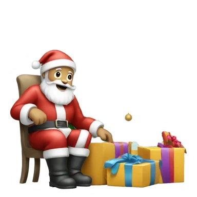 santa placing presents by christmas tree sticker