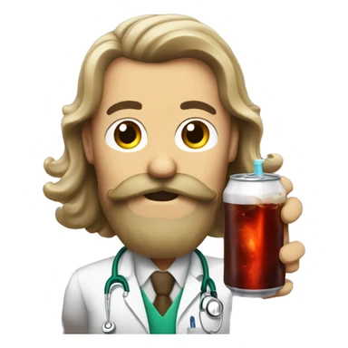 Guy with long hair and a mustache drinking a doctor pepper sticker