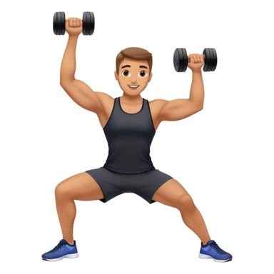 Energetic fitness instructor stretching with dumbbells sticker