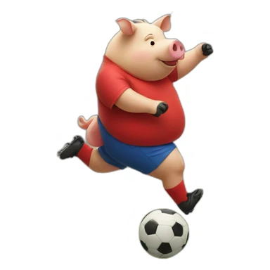 Fat pig with red shirt kicking a soccer ball sticker