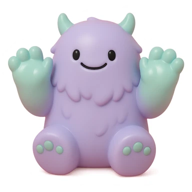 fluffy monster with oversized paws, smiling, soft lavender and mint green colors sticker