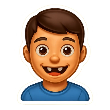 Edit the emoji to have a wide smile with two missing teeth, keeping the same retro stickers style and no background. sticker