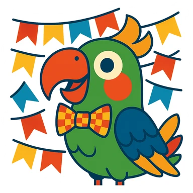 parrot with checkered bow tie and festa junina flags, fun theme sticker