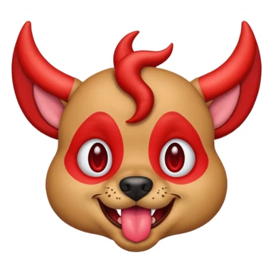 dog emoji with a flirty, devilish look, tongue out, red horns, winking sticker
