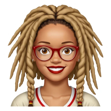 Rihanna with freckles and soccer mom dreadlocks island red and white jersey and cateye eyeglasses beautiful smile sticker