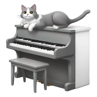 Gray and white cat playing piano sticker