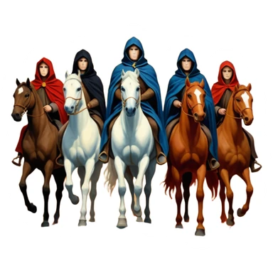 cinematic ultra HD, mysterios style, oil paint - The Four Horsemen of the Apocalypse in the artistic style of Arnold Boecklin sticker