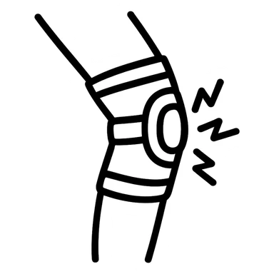 hand-drawn outlined icon of a knee with a knee brace sticker