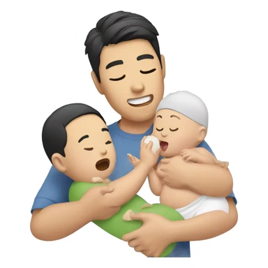Asian man feeding a baby sticker