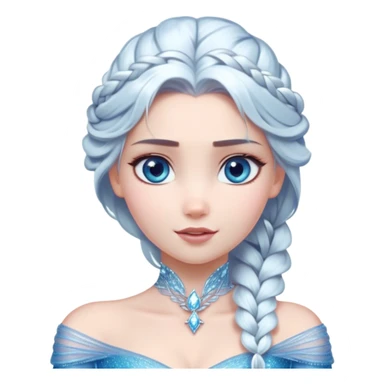 Cinematic Stunning Elsa Portrait Emoji, Ice-blue gown shimmering, platinum hair flowing in a graceful braid, piercing blue eyes glowing with icy magic, an aura of regal power and breathtaking beauty, frozen elegance at its finest! sticker