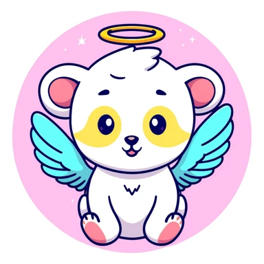 possum with angel wings, sparkles, glowing halo, vibrant neon colors, cute big eyes sticker