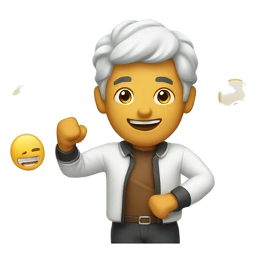 A cheerful man (with hand gestures) making a pitch sticker