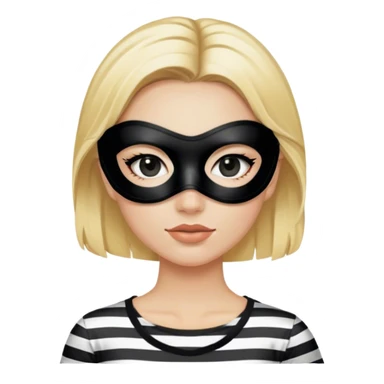 bank robber blonde woman with black eye mask and striped tshirt sticker