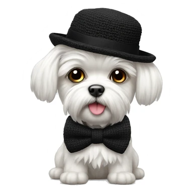 Maltese with bowtie and black knitted hat sticker